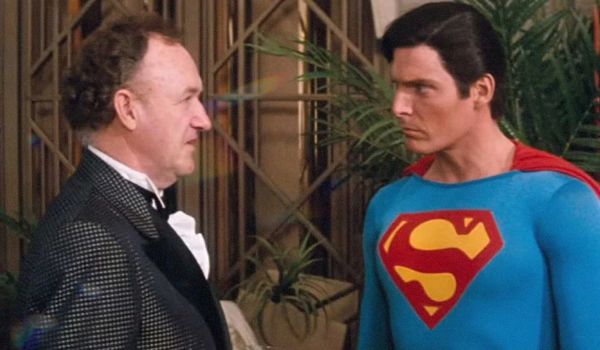 Movie still of Gene Hackman as Lex Luthor and Christopher Reeve as Superman / Clark Kent in Superman: The Movie (1978)