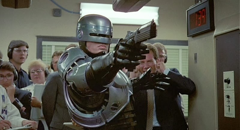 Movie still of Peter Weller as Alex Murphy / Robocop in the sci-fi movie Robocop (1987)