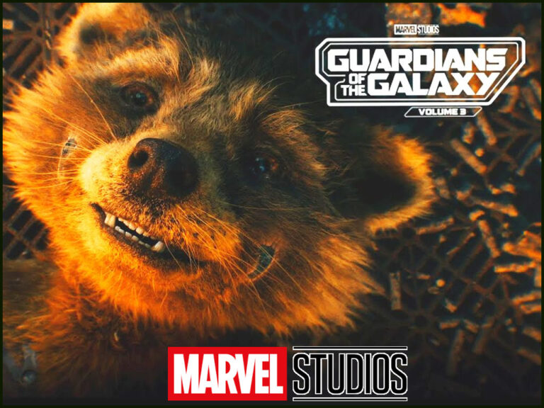 Movie still of Rocket (Bradley Cooper) in Guardians of the Galaxy Vol. 3