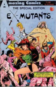 Cover to Ex-Mutants vol. 1 #1 (Amazing, 1987). Story by David Lawrence, art by Ron Lim and Tim Dzon.