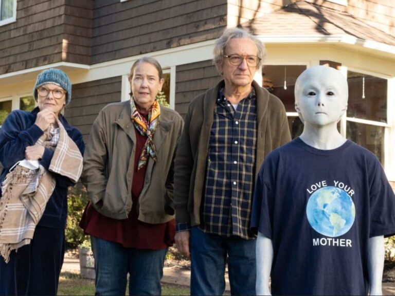 Movie still of Jane Curtin as Joyce, Ben Kingsley as Milton, Harriet Harris as Sandy, Jane Curtin as Joyce in Jules (2023)