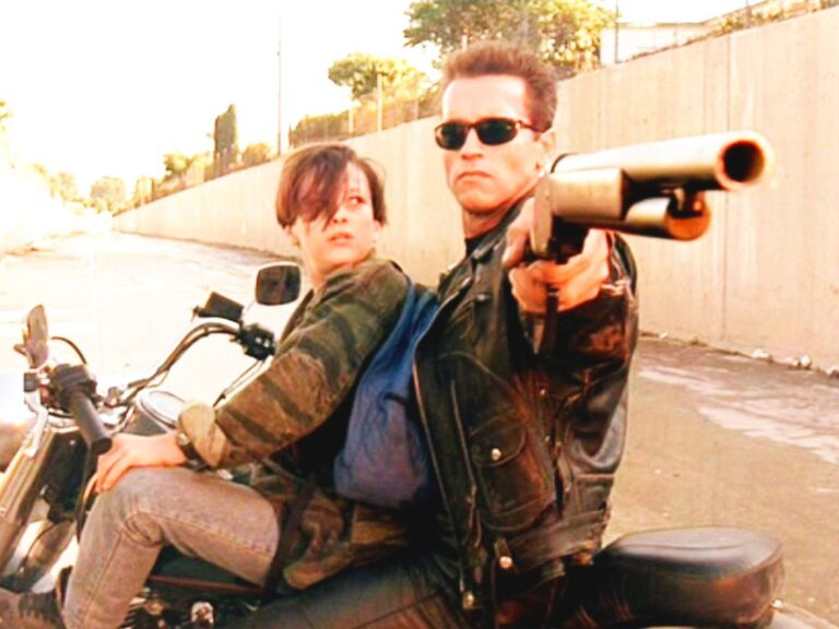 Movie still of Edward Furlong as John Connor and Arnold Schwarzenegger as The Terminator in Terminator 2: Judgment Day (1991)