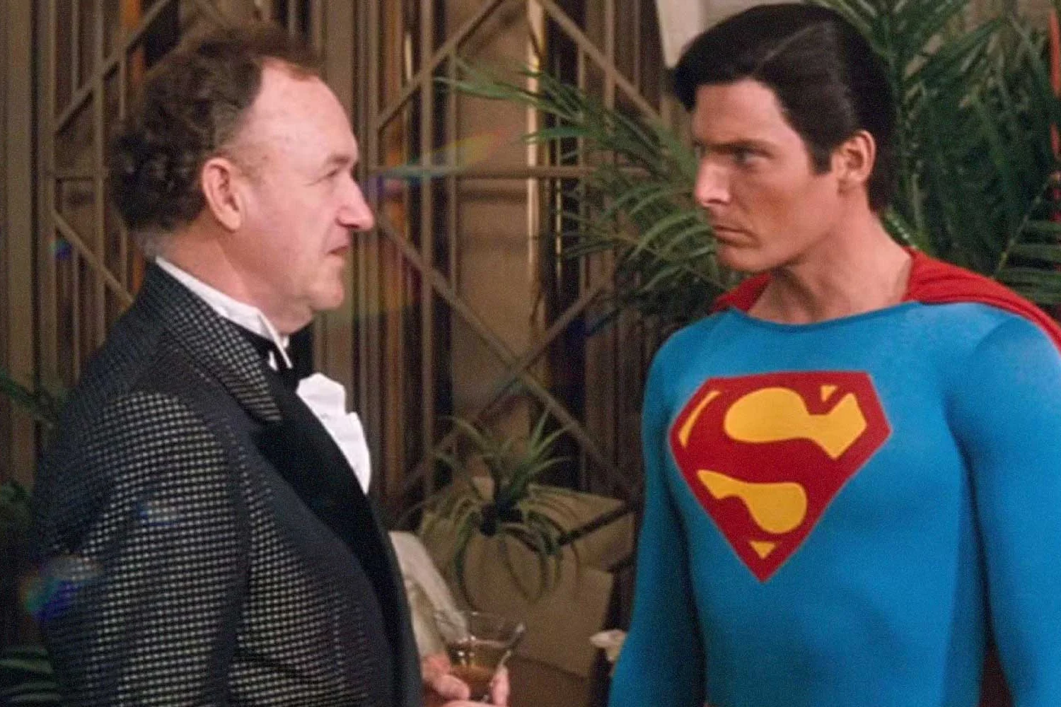 Movie still of Gene Hackman as Lex Luthor and Christopher Reeve as Superman / Clark Kent in Superman IV: The Quest For Peace (1987)