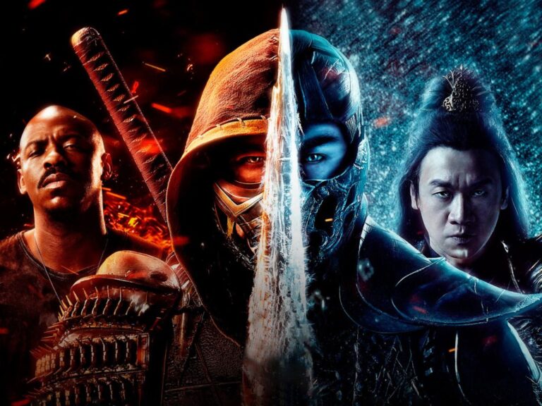 Movie still of Mehcad Brooks as Jax and Hiroyuki Sanada as Hanzo Hasashi / Scorpion and Joe Taslim as Bi-Han / Sub-Zero in Mortal Kombat 2021 (2021)