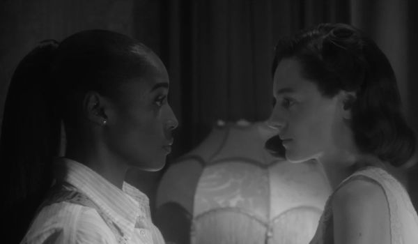 Television still of Issa Rae as Brandy and Emma Corrin as Dorothy in the Black Mirror episode "Hotel Reverie"