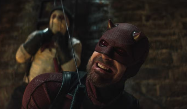 Television still of Hunter Doohan as Muse and Charlie Cox as Matt Murdock/Daredevil in the Marvel Television Daredevil: Born Again episode "Excessive Force"
