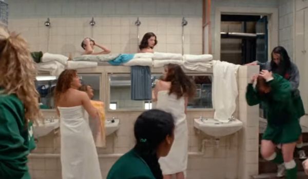Movie still of Helen Slater as Supergirl / Linda Lee shower in Supergirl (1984)