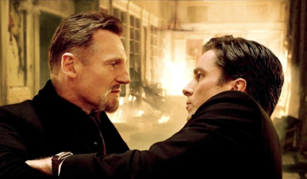 Movie still of Liam Neeson as Ducard and Christian Bale as Bruce Wayne / Batman in Batman Begins (2005)