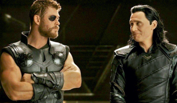 Movie still of Chris Hemsworth as Thor and Tom Hiddleston as Loki in Marvel Studios' Thor: Ragnarok (2017)
