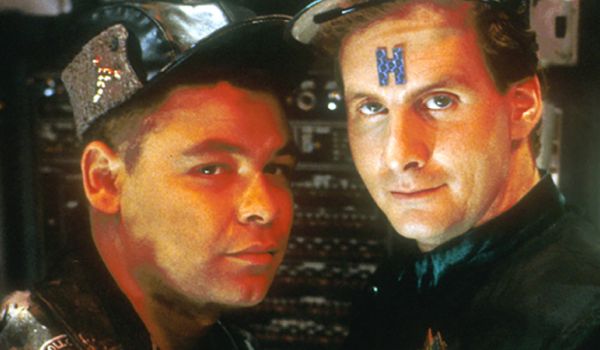 Television still of Craig Charles as Lister and Chris Barrie as Rimmer in Red Dwarf