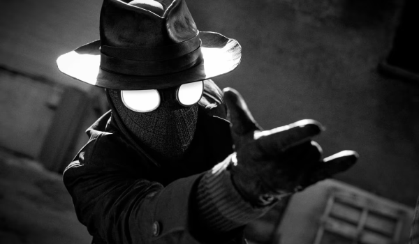 Television still of Nicolas Cage as Spider-Man Noir in Spider-Noir