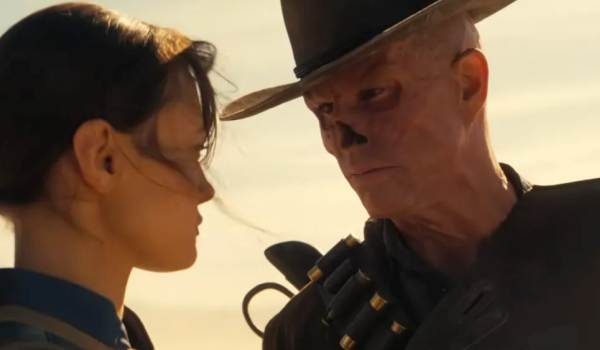 Television still of Ella Purnell as Lucy MacLean, Walton Goggins as The Ghoul/Cooper Howard in Fallout
