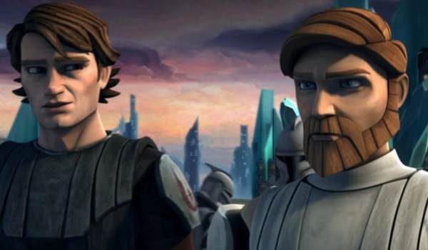 Movie still of Matt Lanter as Anakin Skywalker(voice), and James Arnold Taylor as Obi-Wan Kenobi/4-A7/Medical Droid(voice) in the sci-fi movie Star Wars: The Clone Wars (2008)