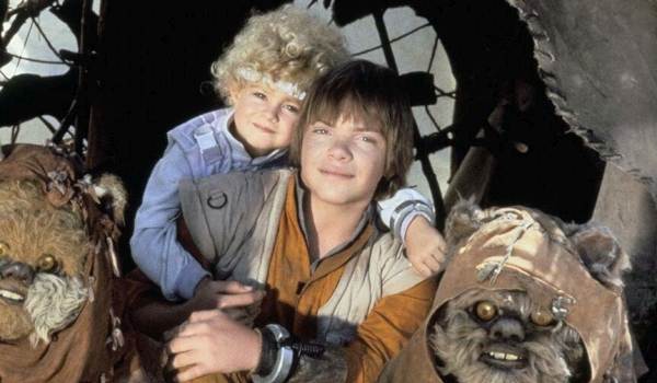 Movie still of Eric Walker as Mace, and Aubree Miller as Cindel in the sci-fi movie The Ewok Adventure (1984)