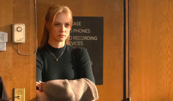 Television still of Deborah Ann Woll as Karen Page in the sci-fi show Daredevil: Born Again