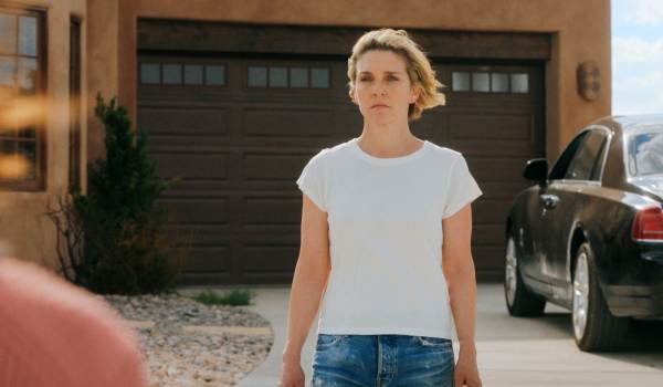 Television still of Rhea Seehorn as Carol Sturka in the sci-fi show Pluribus episode "The Gap"