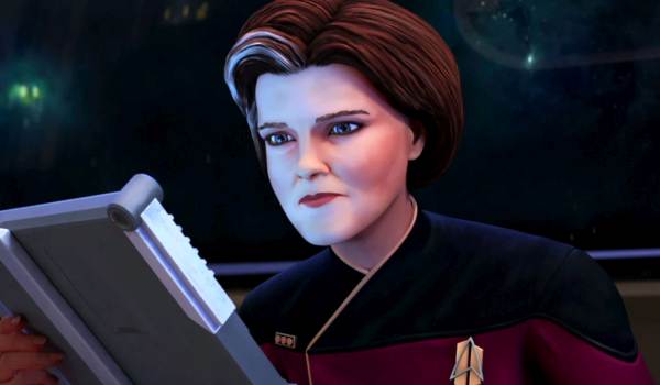 Television still of Kate Mulgrew as Captain Janeway in Star Trek: Prodigy