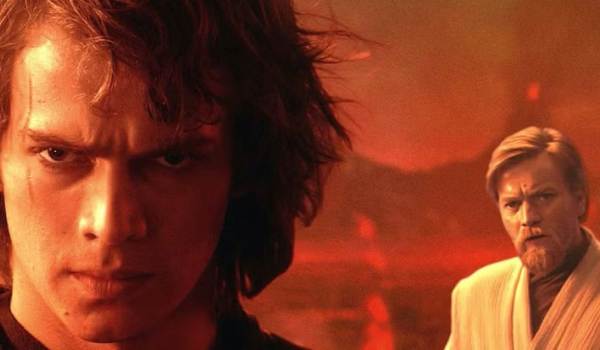 Movie still of Hayden Christensen as Anakin Skywalker, and Ewan McGregor as Obi-Wan Kenobi in the sci-fi movie Star Wars: Episode III – Revenge of the Sith (2005)