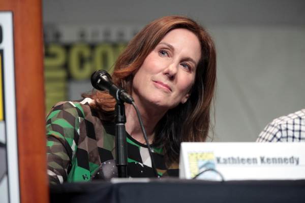 Image of Kathleen Kennedy on stage at SDCC 2015