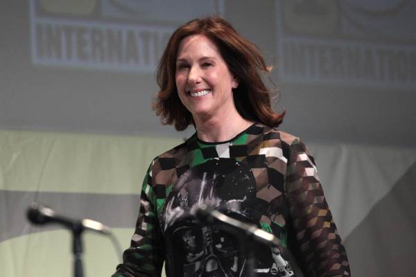 Image of Kathleen Kennedy on stage at SDCC 2015