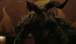Television still of the Deathclaw in the sci-fi show Fallout episode "The Demon in the Snow"