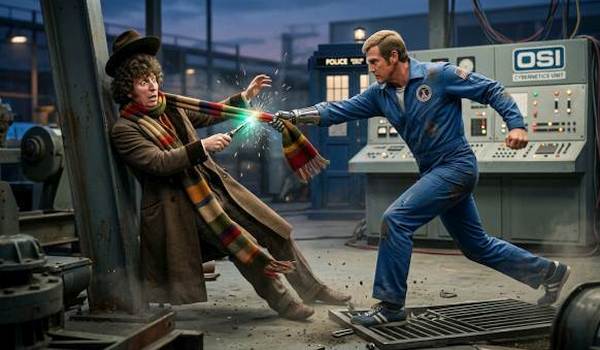 Tom Baker's Doctor Who fights Steve Autin 