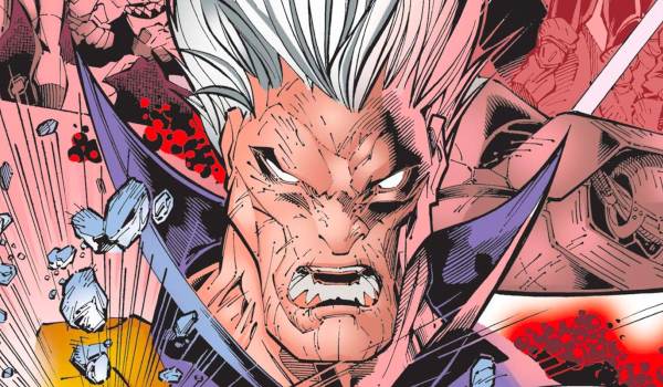 Comic book art of The Collector from Legendary Star-Lord #12 featuring a menacing close-up with flowing white hair.