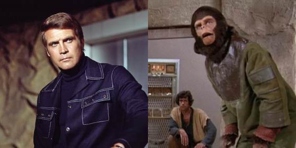 Decades of Destiny: Side-by-side comparison of Steve Austin from "The Six Million Dollar Man" and the chimpanzee Galen from the "Planet of the Apes" TV series.