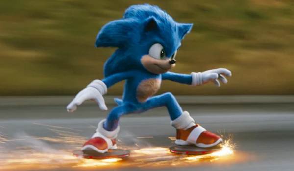 Movie still of Ben Schwartz as Sonic the Hedgehog (voice) in the sci-fi movie Sonic the Hedgehog (2019)
