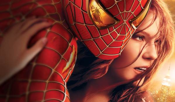 Movie still of Tobey Maguire as Peter Parker / Spider-Man, and Kirsten Dunst as Mary Jane Watson in the sci-fi movie Spider-Man 2 (2004)