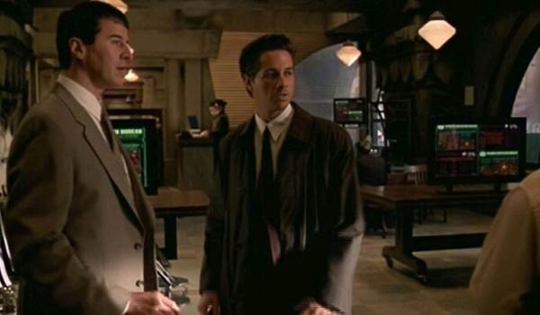 Television still of Michael Easton as David Hume, Karl Pruner as Ian Farve in the sci-fi show Total Recall 2070