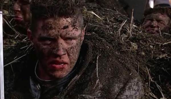Movie still of Tom Wilson as Biff Tannen covered in manure in the sci-fi movie Back to the Future Part II (1989)