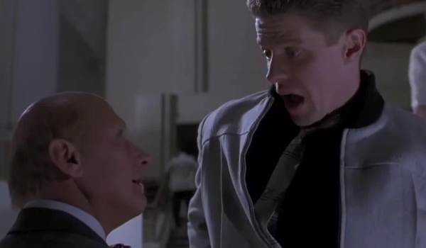Movie still of James Tolkan as S.S. Strickland, and Tom Wilson as Biff Tannen in the sci-fi movie Back to the Future Part II (1989)