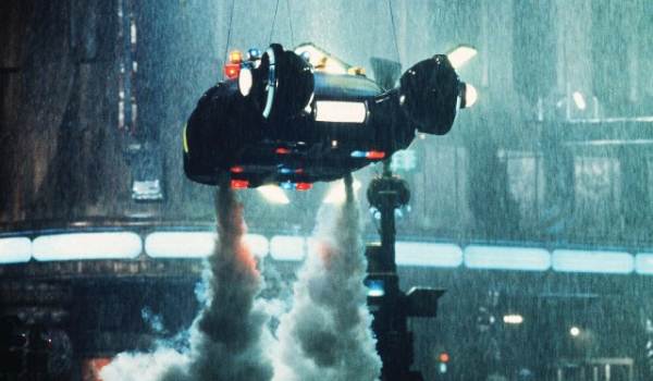 Underside view of the Blade Runner Spinner vehicle with visible engine exhaust