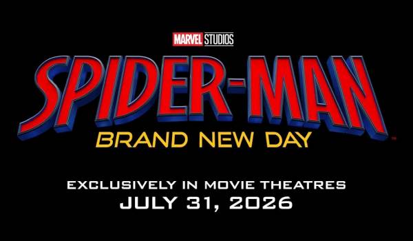 Official title logo for Marvel Studios' Spider-Man: Brand New Day on a black background, with text below reading "Exclusively in movie theatres July 31, 2026."