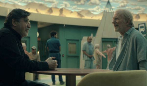 Television still of Alfred Molina as Sam Cooper, Ed Begley Jr. as Edward in the sci-fi show The Boroughs episode "The Mourning After"