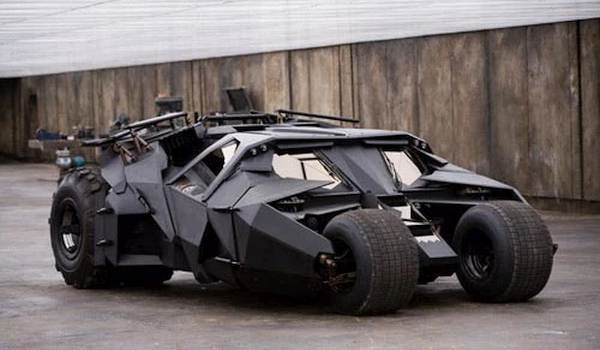 The Tumbler Batmobile parked in the Batcave in the superhero movie The Dark Knight (2008)