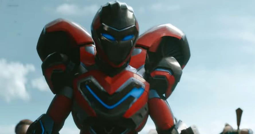 Dominique Thorne as Riri Williams in her Ironheart suit in the Marvel movie Black Panther: Wakanda Forever.