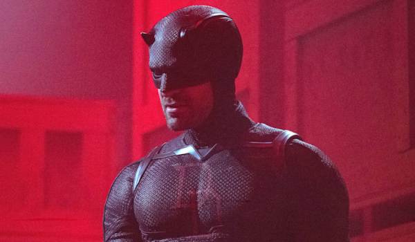 Charlie Cox as Daredevil wearing his black tactical suit in the Marvel series Daredevil: Born Again.
