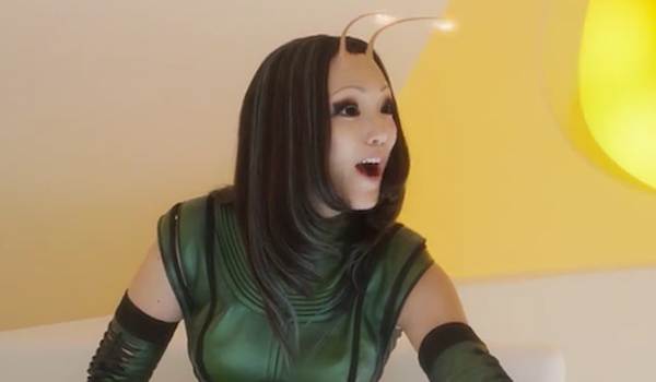 Pom Klementieff as Mantis with her antennae visible and a surprised expression in the Marvel movie Guardians of the Galaxy Vol. 2.