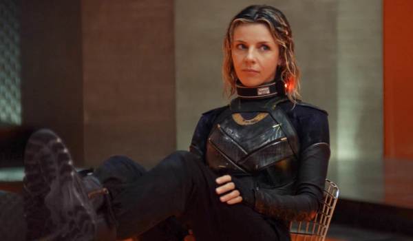 Sophia Di Martino as Sylvie wearing a TVA collar in a scene from the Marvel series Loki.