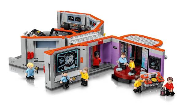 LEGO Star Trek: The Original Series set featuring the USS Enterprise bridge and transporter room with Captain Kirk, Mr. Spock, and full crew minifigures