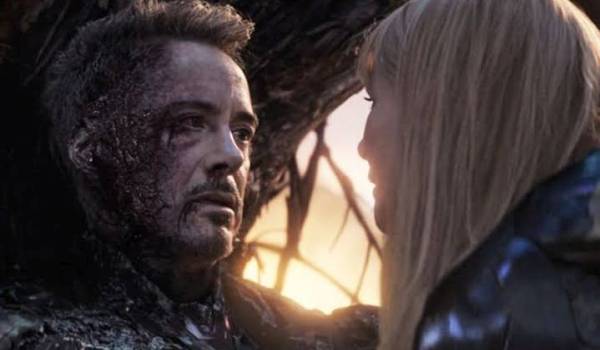 Robert Downey Jr. as Tony Stark/Iron Man, and Gwyneth Paltrow as Pepper Potts in the sci-fi movie Avengers: Endgame (2019)